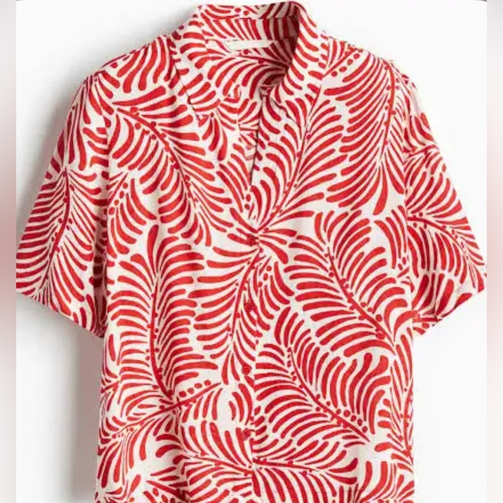H&M Red and White Patterned Button Down Shirt - Picture 6 of 12